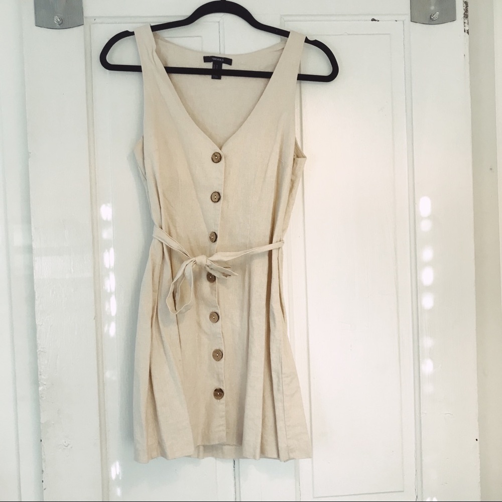 Forever 21 Beige Linen Dress worm once M medium